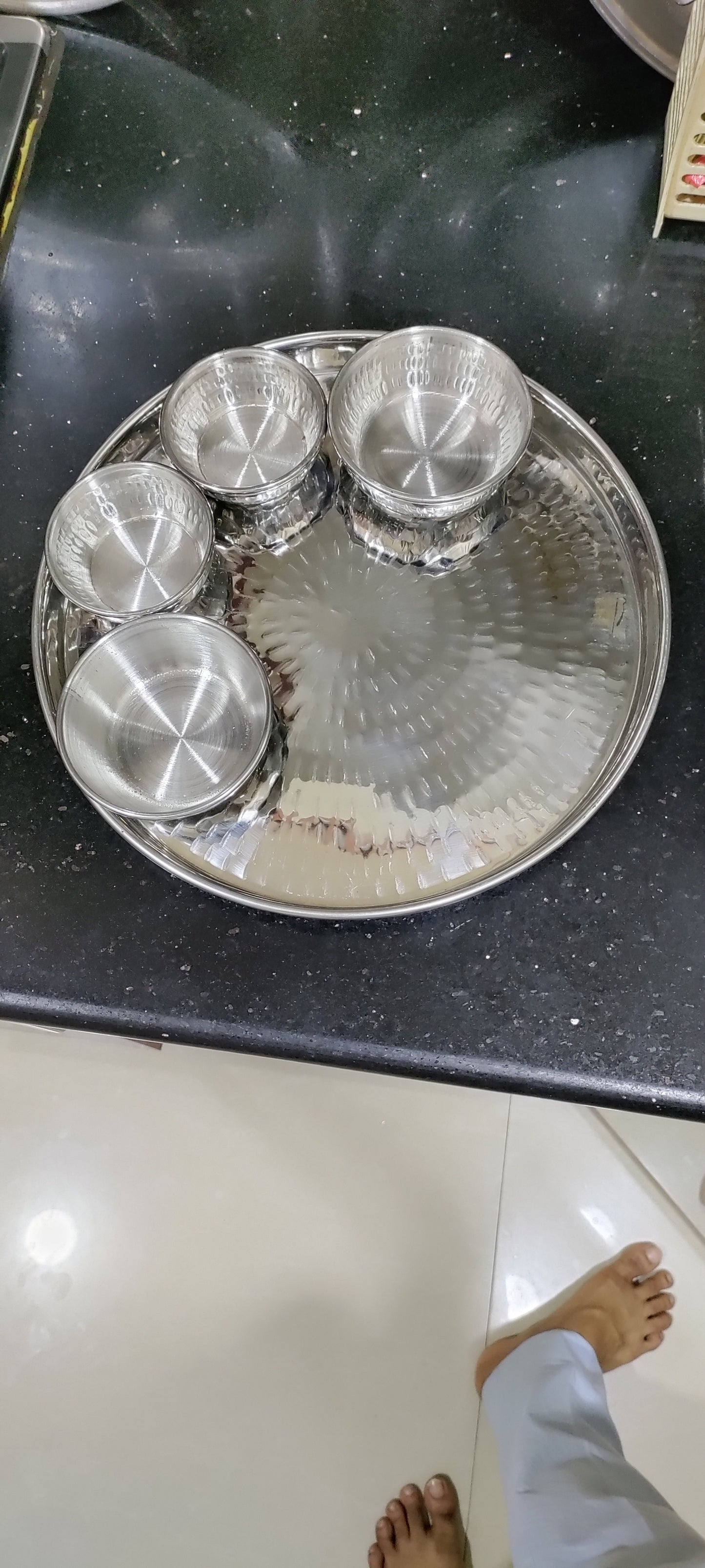 Thali set stainless steel Hanmered 3pcs 4pcs 5pcs set