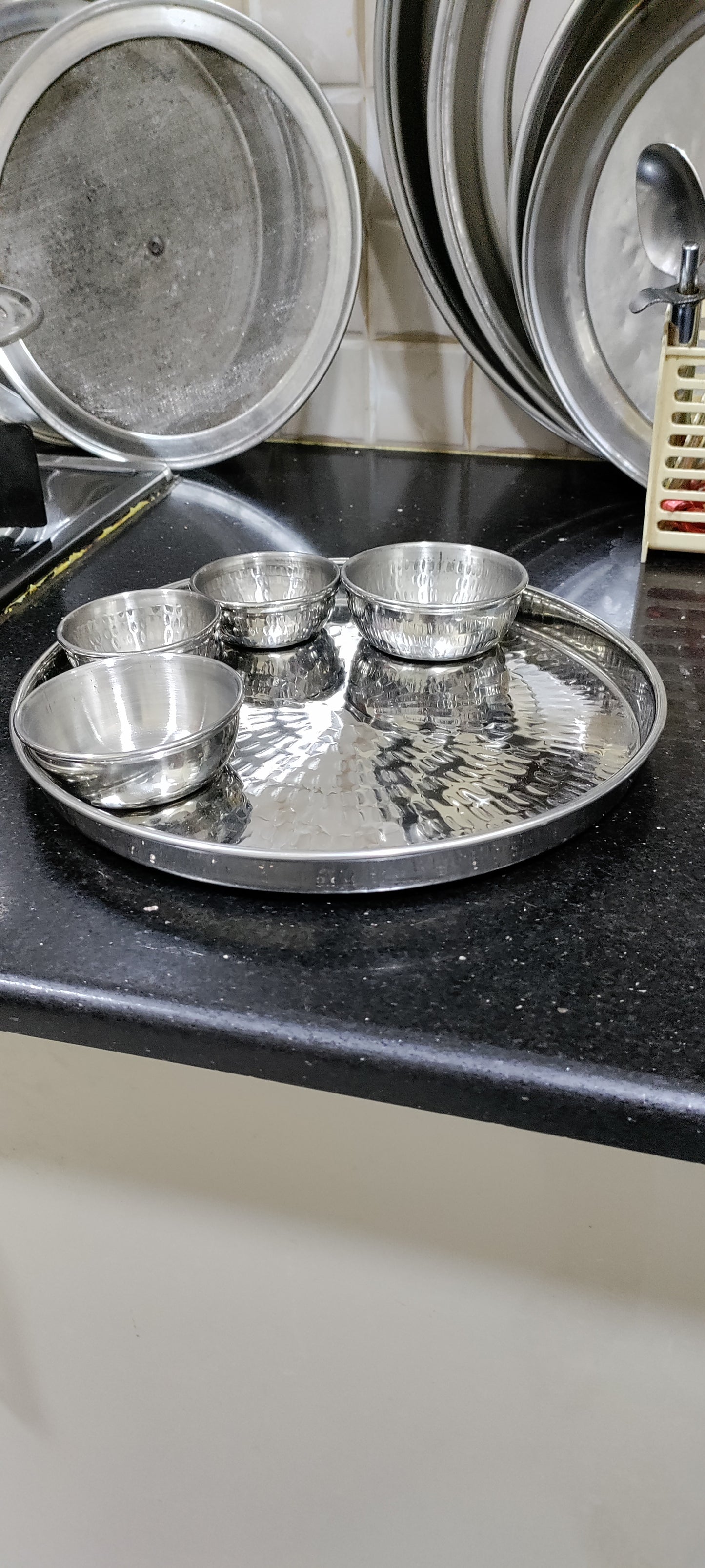 Thali set stainless steel Hanmered 3pcs 4pcs 5pcs set