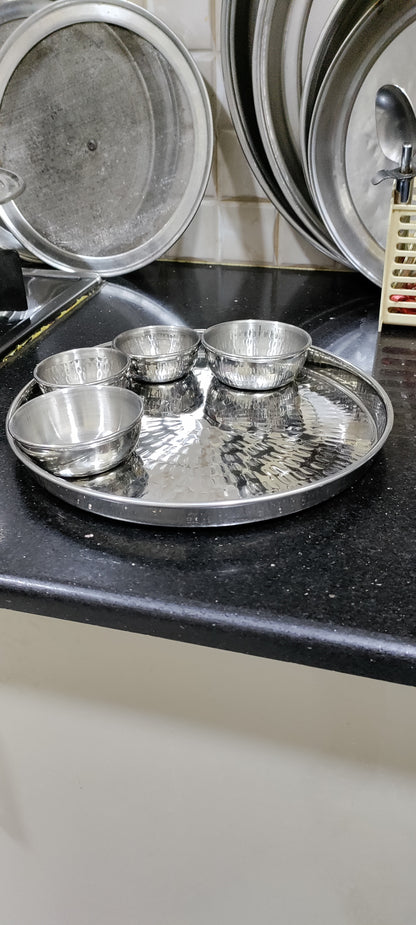 Thali set stainless steel Hanmered 3pcs 4pcs 5pcs set