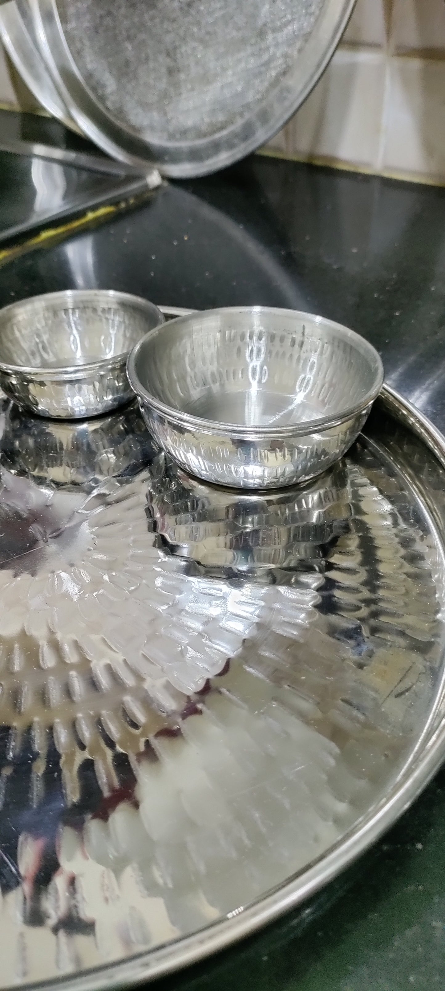 Thali set stainless steel Hanmered 3pcs 4pcs 5pcs set