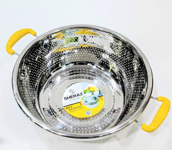 Stainless Steel Double Handle Colander Rice Strainer (Chawal Chalna)
