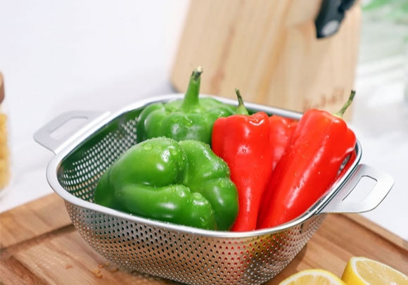 Multipurpose Stainless Steel Colander Rice Washing Baskets Strainer Drainer with Handle