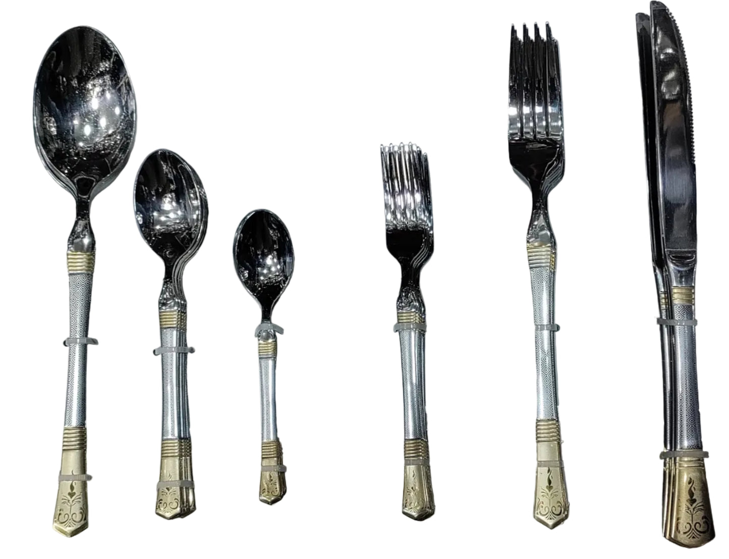 Full Heavy Stainless Steel Cutlery Unique Luxury Design silver golden with flower