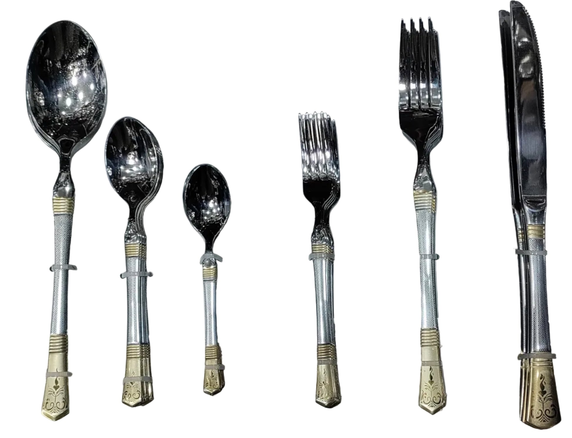 Full Heavy Stainless Steel Cutlery Unique Luxury Design silver golden with flower