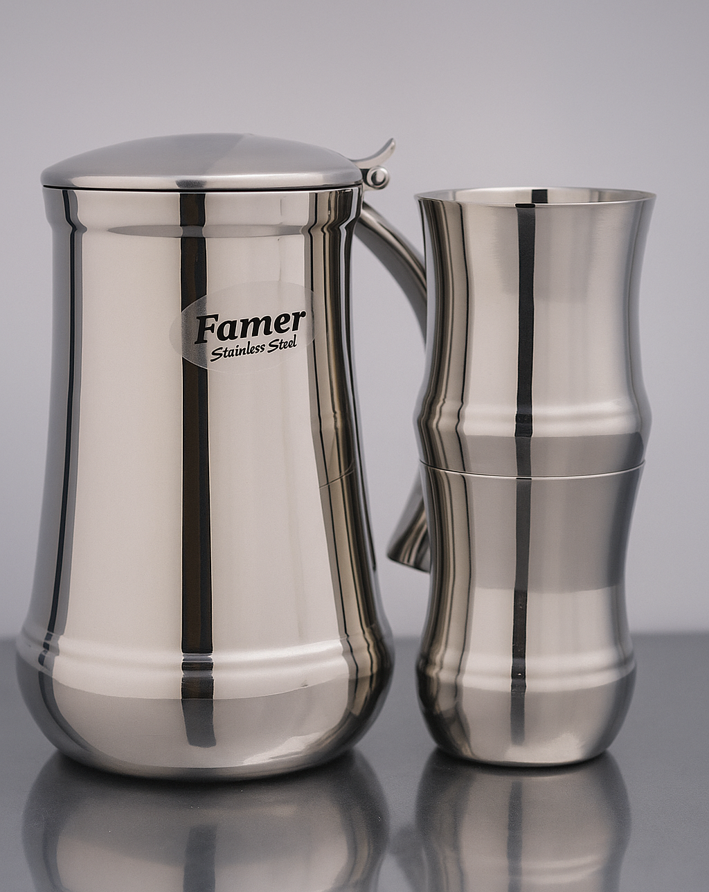 7 Pcs Stainless Steel Water Set, 6 Glass(300ml) And 1 Jug(1500ml)