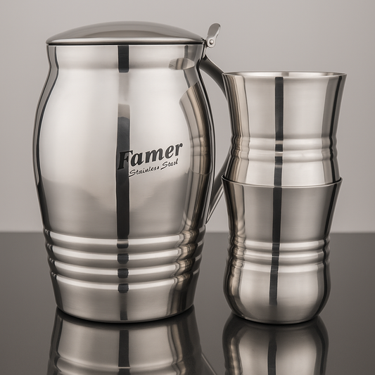 unique shape 7 Pcs heavy unique Stainless Steel Water Set, 6 Glass(300ml) And 1 Jug(1500ml)