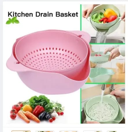 Kitchen drain basket with vegetables being washed