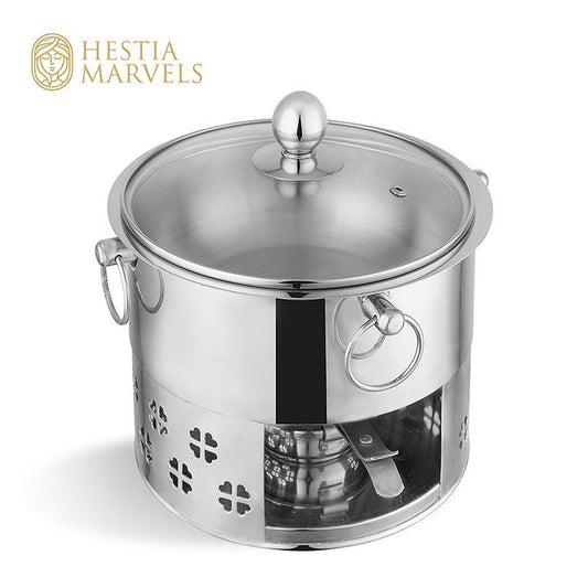 Stainless steel serving dish with burner