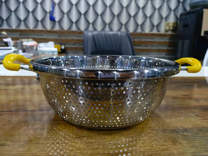 Stainless Steel Double Handle Colander Rice Strainer (Chawal Chalna)