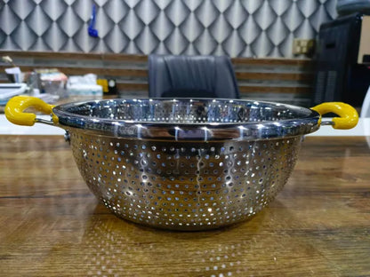 Stainless Steel Double Handle Colander Rice Strainer (Chawal Chalna)