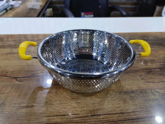 Stainless Steel Double Handle Colander Rice Strainer (Chawal Chalna)