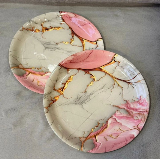 Melamine pink marble design plates double glaced unbreakable