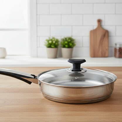 Sonex SUS304 Stainless Steel Frypan with Glass Lid – hshome.pk