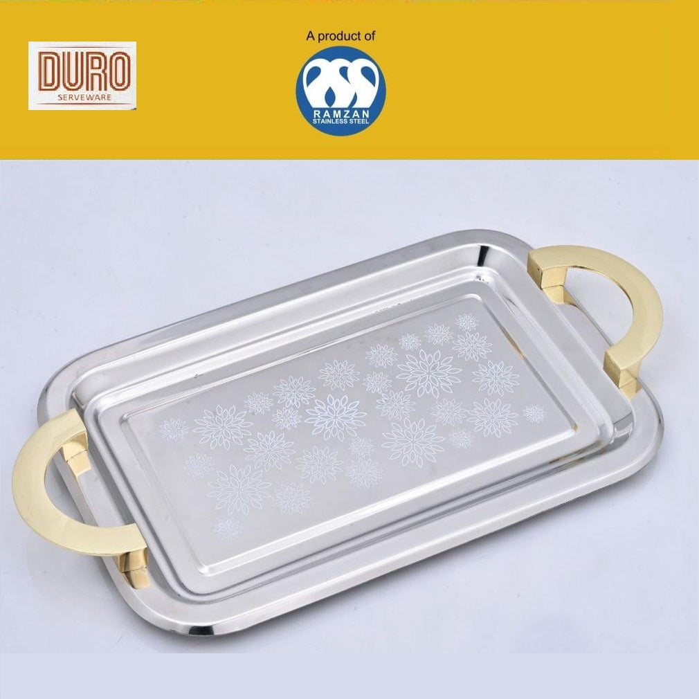 3 pcs silver tray set flower design