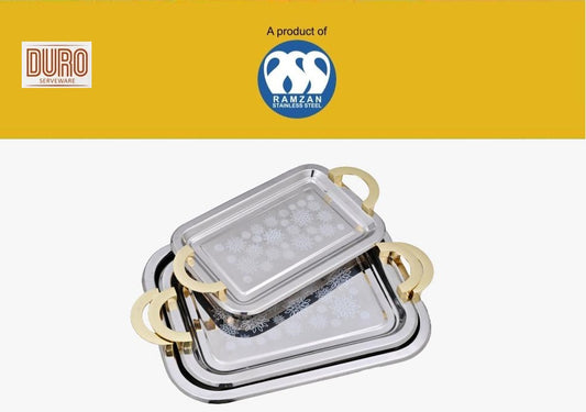 3 pcs silver tray set flower design