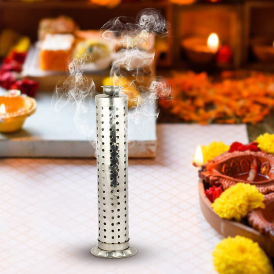 Stainless steel agarbatti stand tower with rising smoke