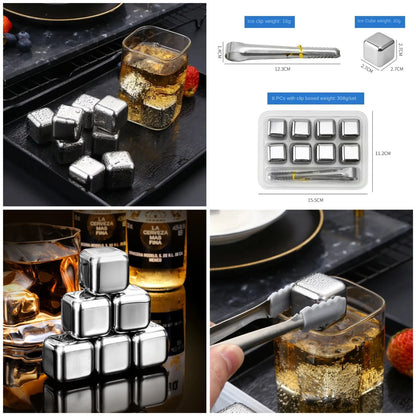 8 pcs Reusable Ice Cubes Stainless Steel With Tong