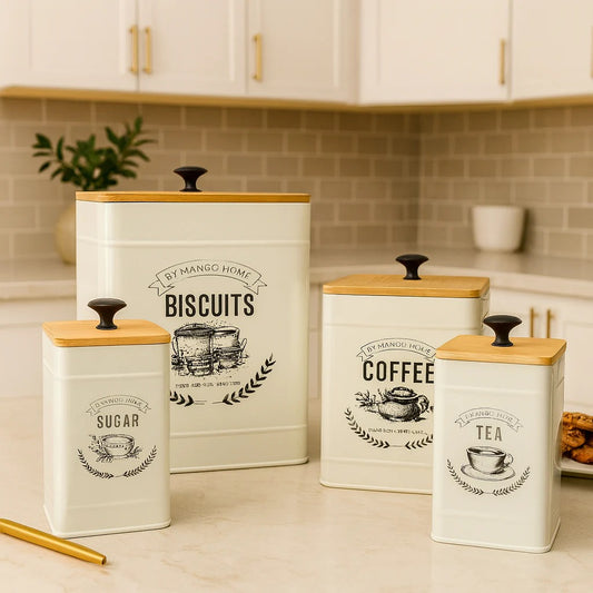 4pcs Biscuits coffee tea and sugar airtight metal storage boxes set
