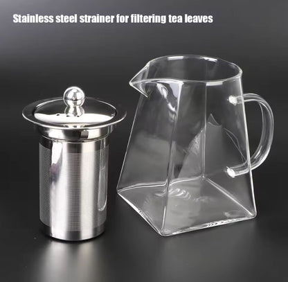 Clear Square Glass Teapot with Infuser