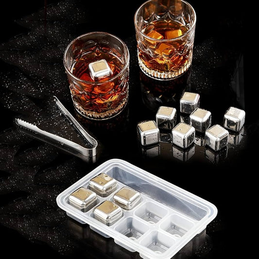 8 pcs Reusable Ice Cubes Stainless Steel With Tong