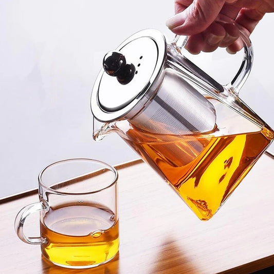 Clear Square Glass Teapot with Infuser