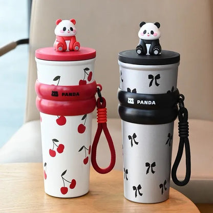 Stainless Steel Vacuum Cup with Good Looking Rope Handle with Straw