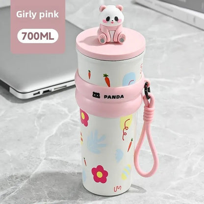 Stainless Steel Vacuum Cup with Good Looking Rope Handle with Straw