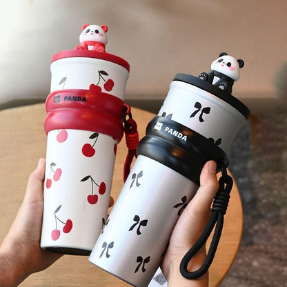 Stainless Steel Vacuum Cup with Good Looking Rope Handle with Straw