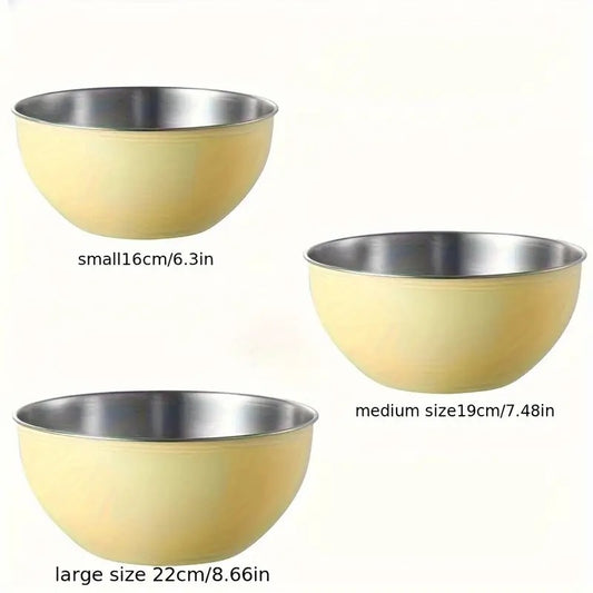 3pc set Stainless Steel yellow measuring Mixing Bowls
