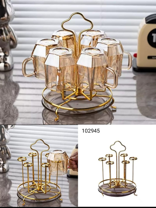 Luxury Golden Rotating Glass Mug Stand