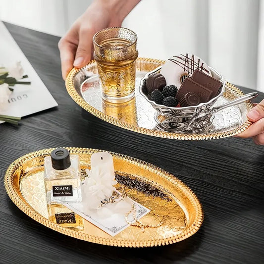 Stainless Steel Decorative Tray – Elegant Golden Polished Serving Platter