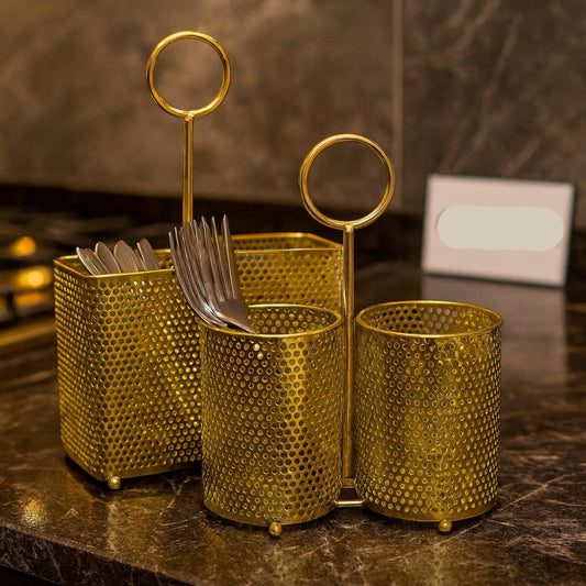 Golden Stainless Steel Cutlery Holder – Luxury Organizer (Random)