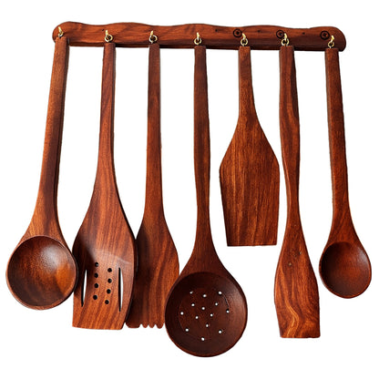 Wooden hanging cooking spoon set