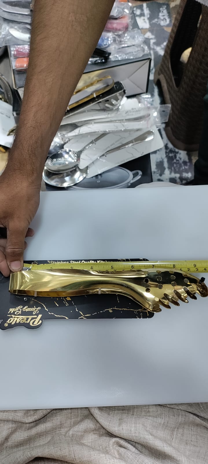 9 inch Tong Golden Colour Stainless steel heavy Serving chimta beautiful luxury