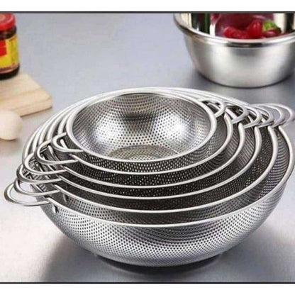 Set Of 6 Stainless Steel Strainer Colander Set with Handle, Fruit Vegetable Washing Basket