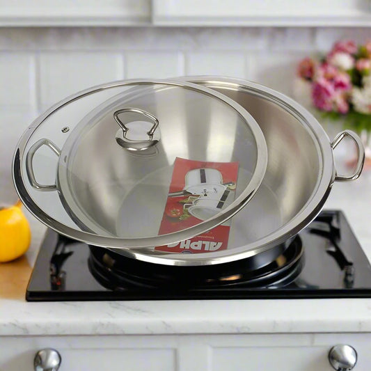 Alpha double bottom stainless steel karahi wok for home use and wedding gift