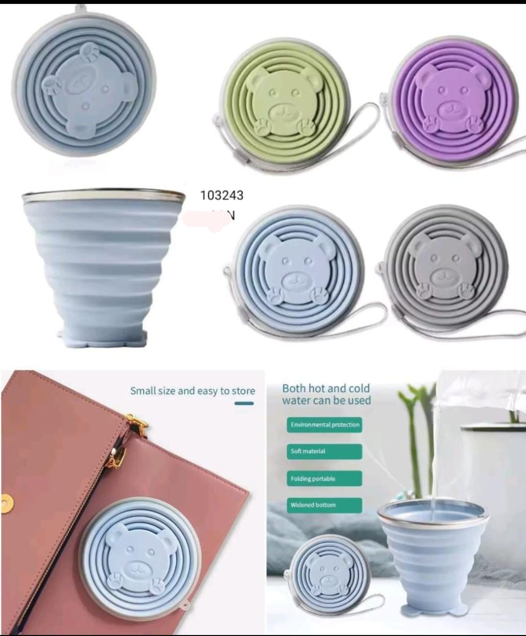 Silicone folding glass with lid