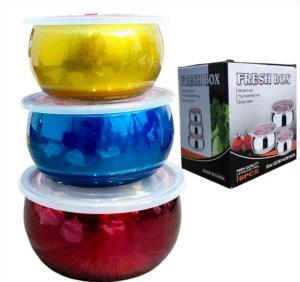3pcs stainless steel color bowl set with lid imported