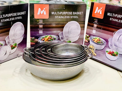 Set Of 6 Stainless Steel Strainer Colander Set with Handle, Fruit Vegetable Washing Basket