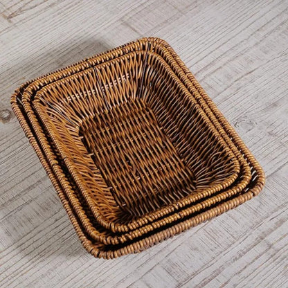 Rattan Basket - Hand-Woven Storage Basket Rattan Storage Tray Wicker Baskets Bread Fruit Food