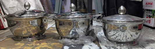 stainless steel 3pcs  serving bowls with matching dome lids