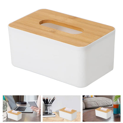 Bamboo Tissue Box White/Black Wood Top