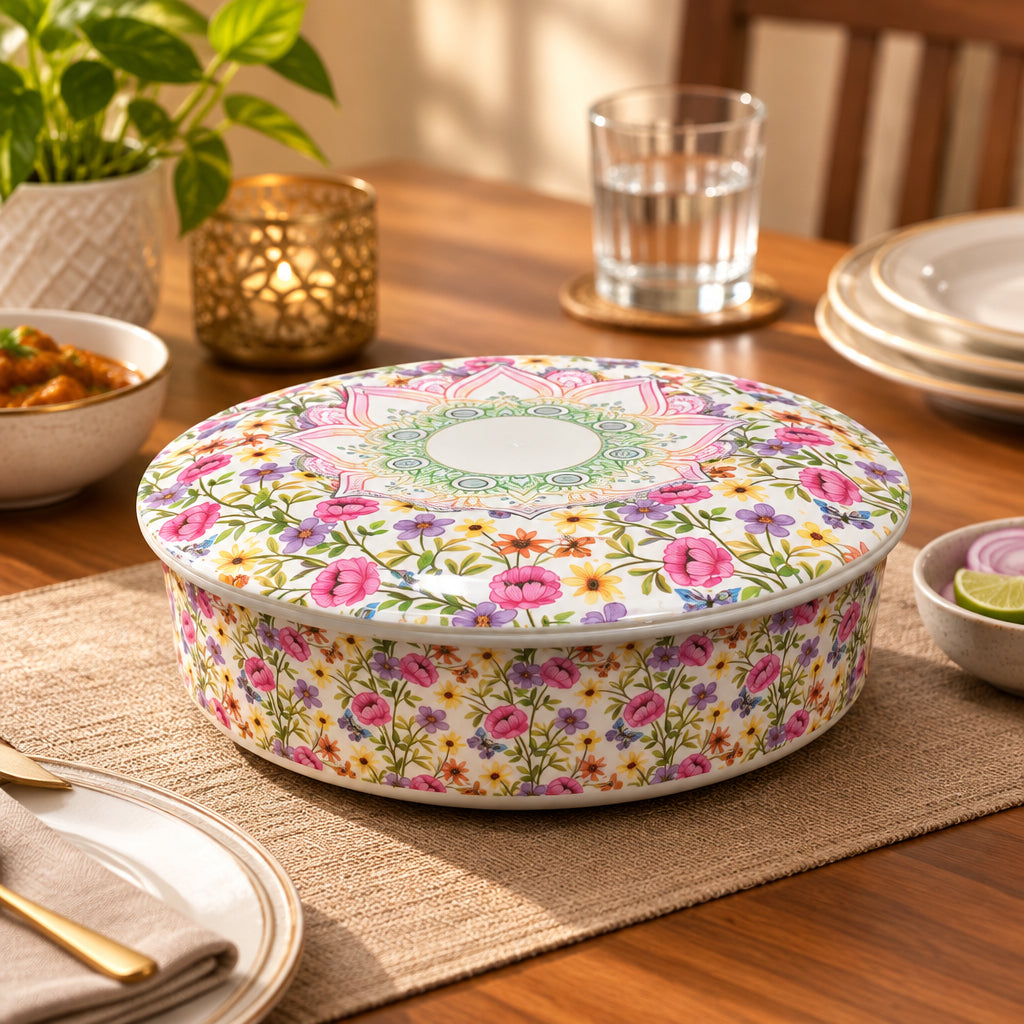 Melamine Mandala Floral Roti Box – Chapati & Naan Box with Lid
