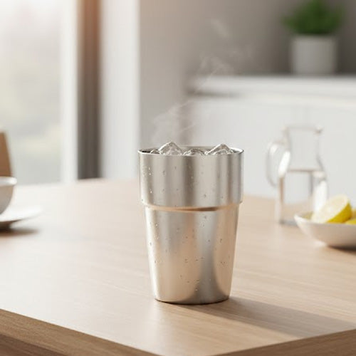 Stainless steel double wall glass.