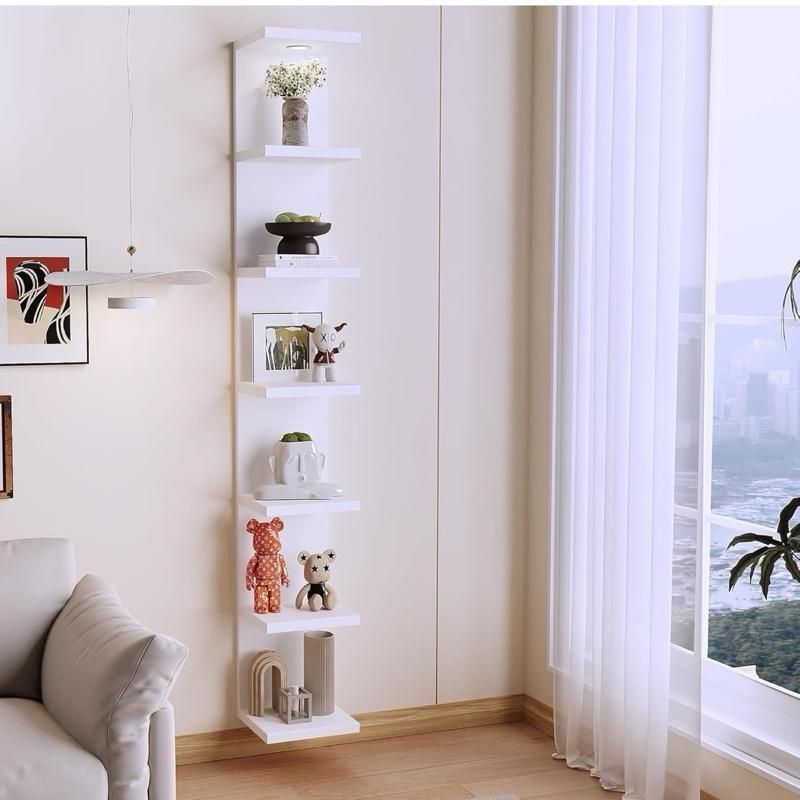 sleek, floating vertical wall shelf