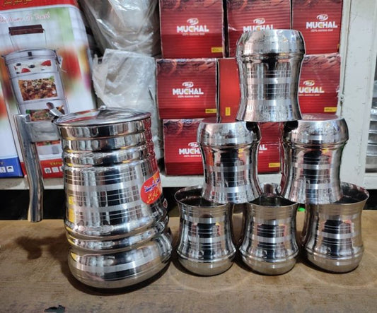 Jug with Water Glass Set Heavy Stainless Steel silver touch
