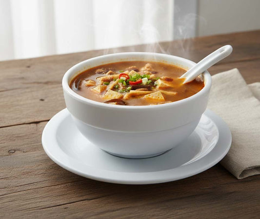 Malamine soup serving bowl with plate