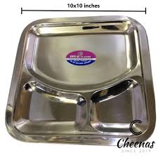 3 portion tray partition thaali for serving unbreakable