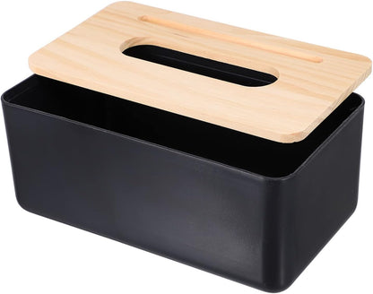 Bamboo Tissue Box White/Black Wood Top