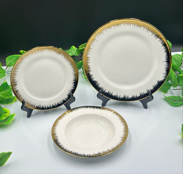 6pcs Bonchina gold rim plates heavy
